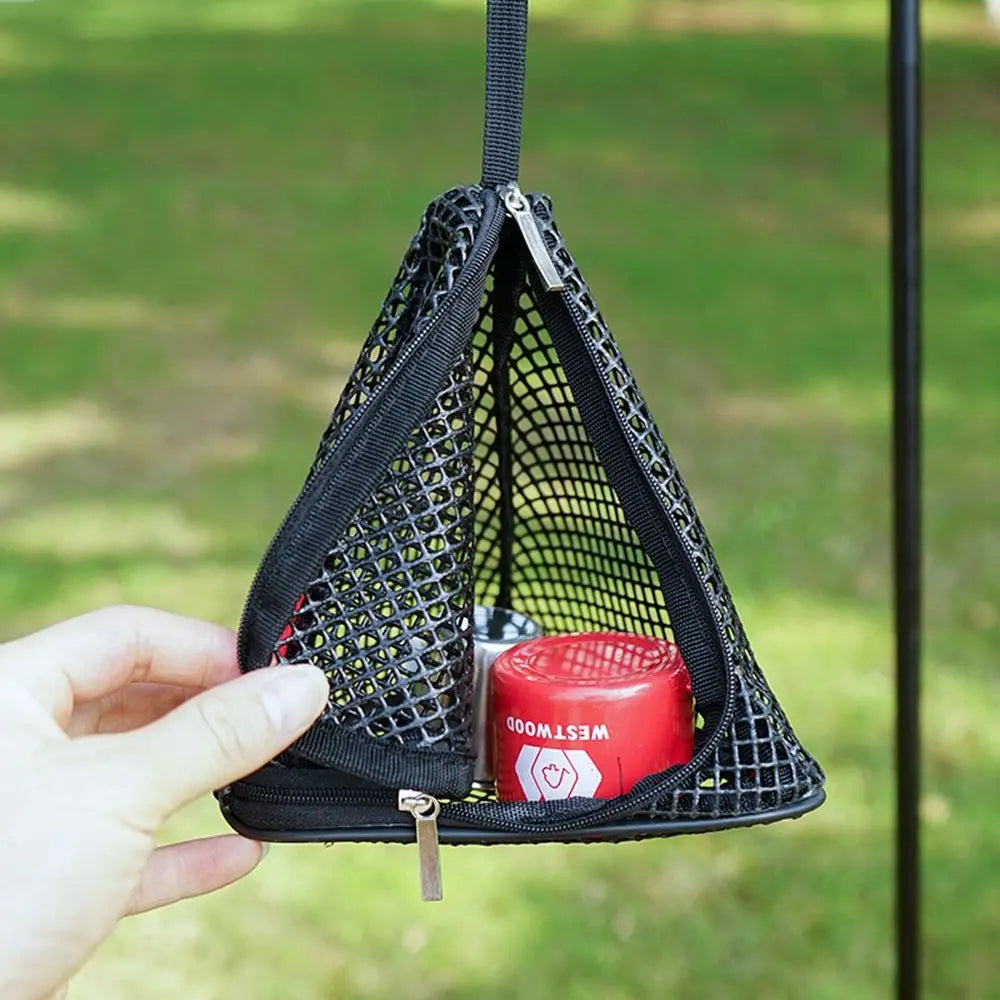 Cesta de cocina para acampar al aire libre, utensilios de cocina plegables triangulares para Picnic, red de secado, bolsa colgante de malla de almacenamiento, organizador de alimentos secos para Picnic