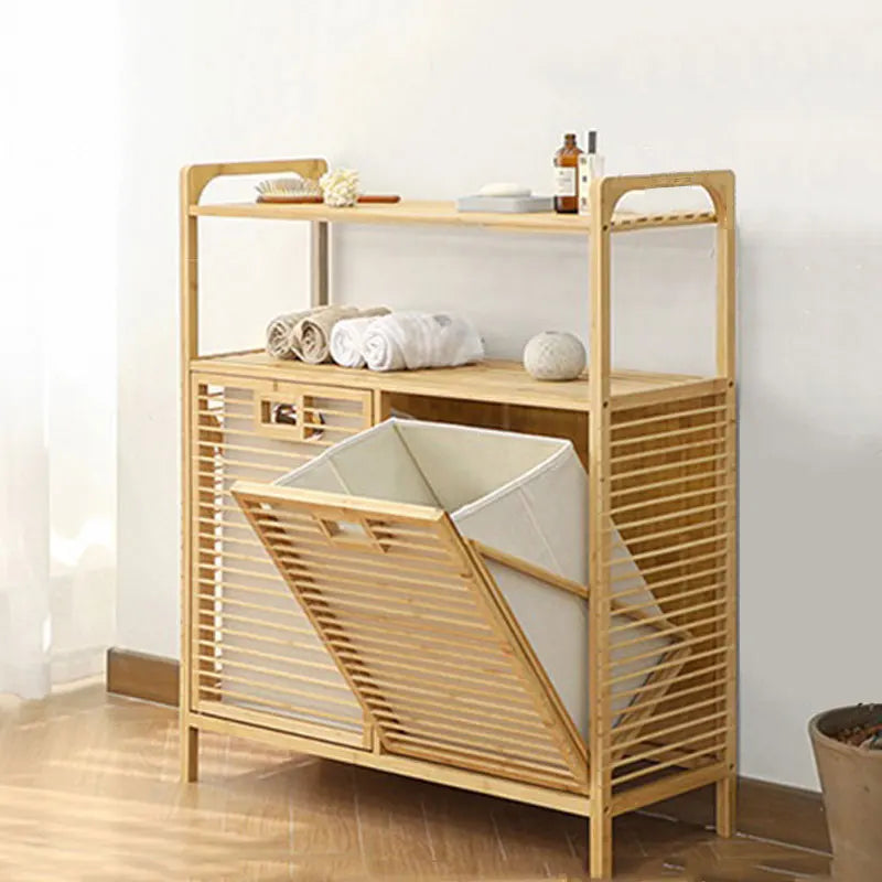 Cesta de bambú para la colada para dormitorio, organizador de ropa multicapa, gabinete de almacenamiento de suelo minimalista, clasificación, organizador para el hogar