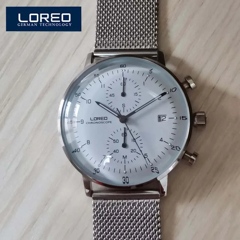 LOREO-reloj deportivo de lujo para hombre, cronógrafo de cuarzo, con fecha luminosa, resistente al agua, de acero completo