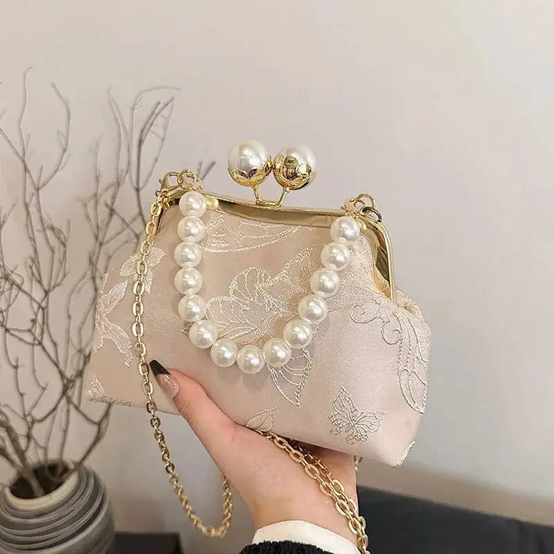 Bolso de mano bordado de estilo bohemio para mujer, bolsos de hombro con patrón floral, elegante bolso con correa de cadena y asa de metal, cartera de regalo