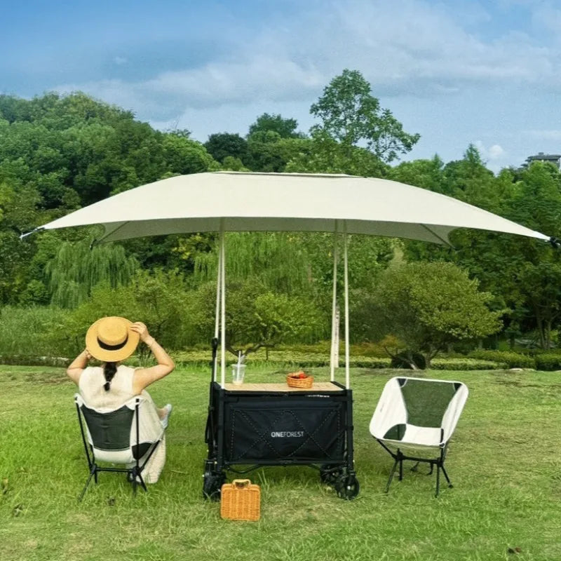 Carro de Camping plegable con sombrilla, carrito de mano de almacenamiento multifuncional portátil de viaje, herramientas útiles y prácticas para acampar al aire libre