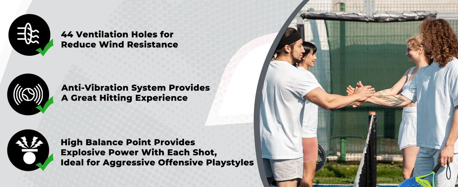 Raquetas de tenis Padel con núcleo de espuma flexible con memoria EVA y superficie de microtextura mate 3D para equipos deportivos de rendimiento mejorado