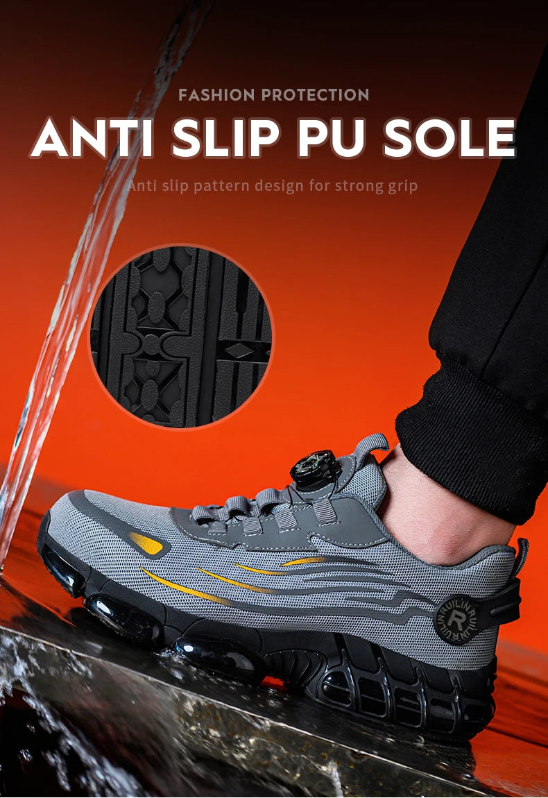 Zapatos de seguridad protectores con punta de acero indestructibles, zapatos de trabajo antideslizantes y resistentes a la abrasión, zapatillas cómodas y resistentes para hombres ﻿