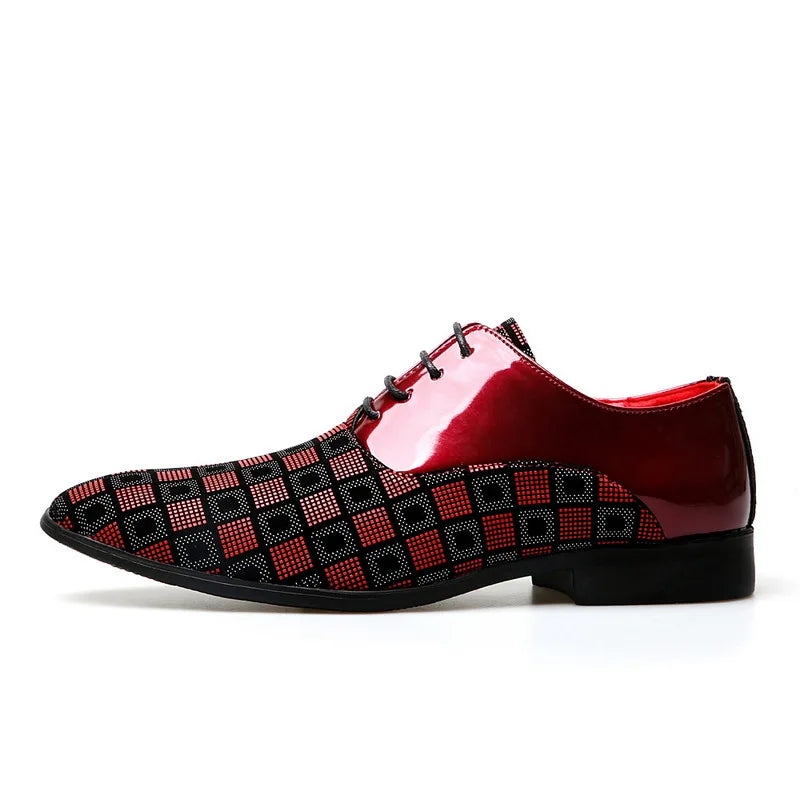Zapatos de cuero informales rojos elegantes para hombre, zapatos de vestir con cordones y punta estrecha, zapatos formales cómodos, zapatos de vestir para hombre