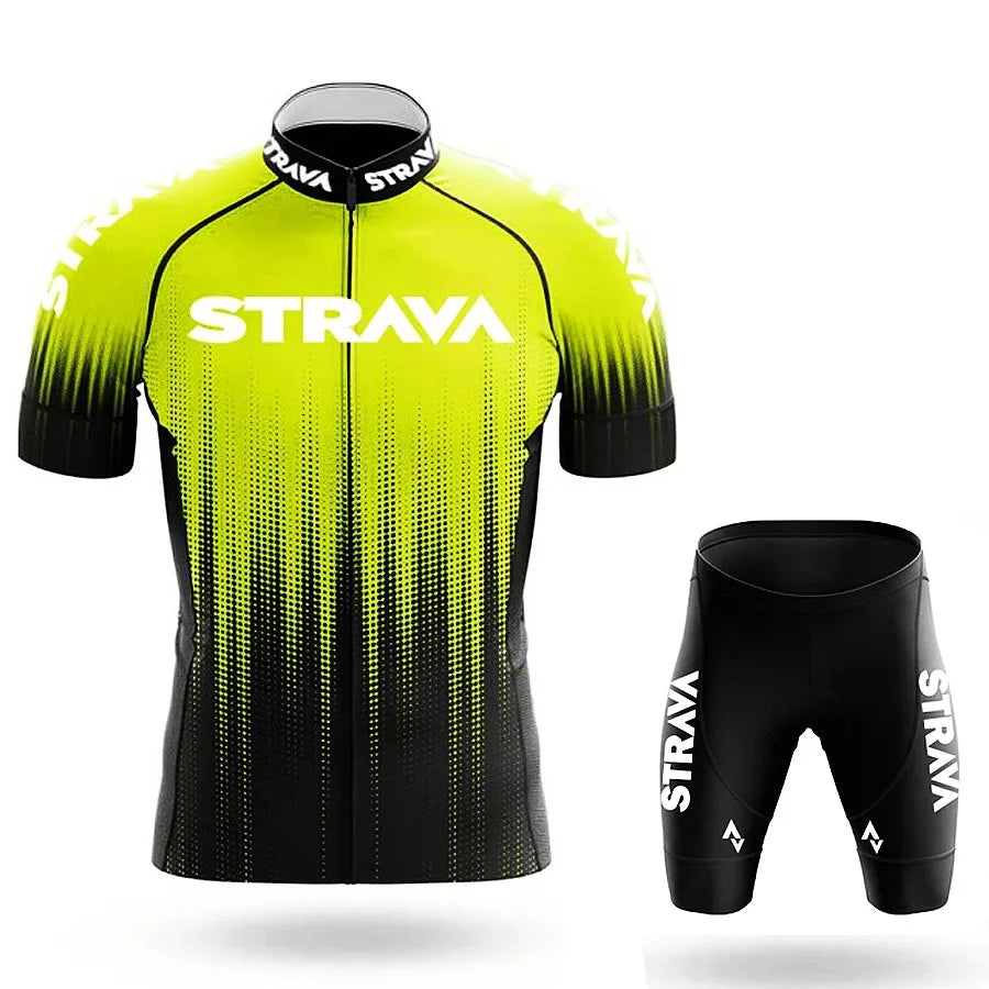 Strava-Conjunto de ciclismo para hombre, pantalones cortos para bicicleta, conjunto deportivo para bicicleta de carretera, Jersey para ciclismo de montaña, ropa transpirable de verano, uniforme profesional