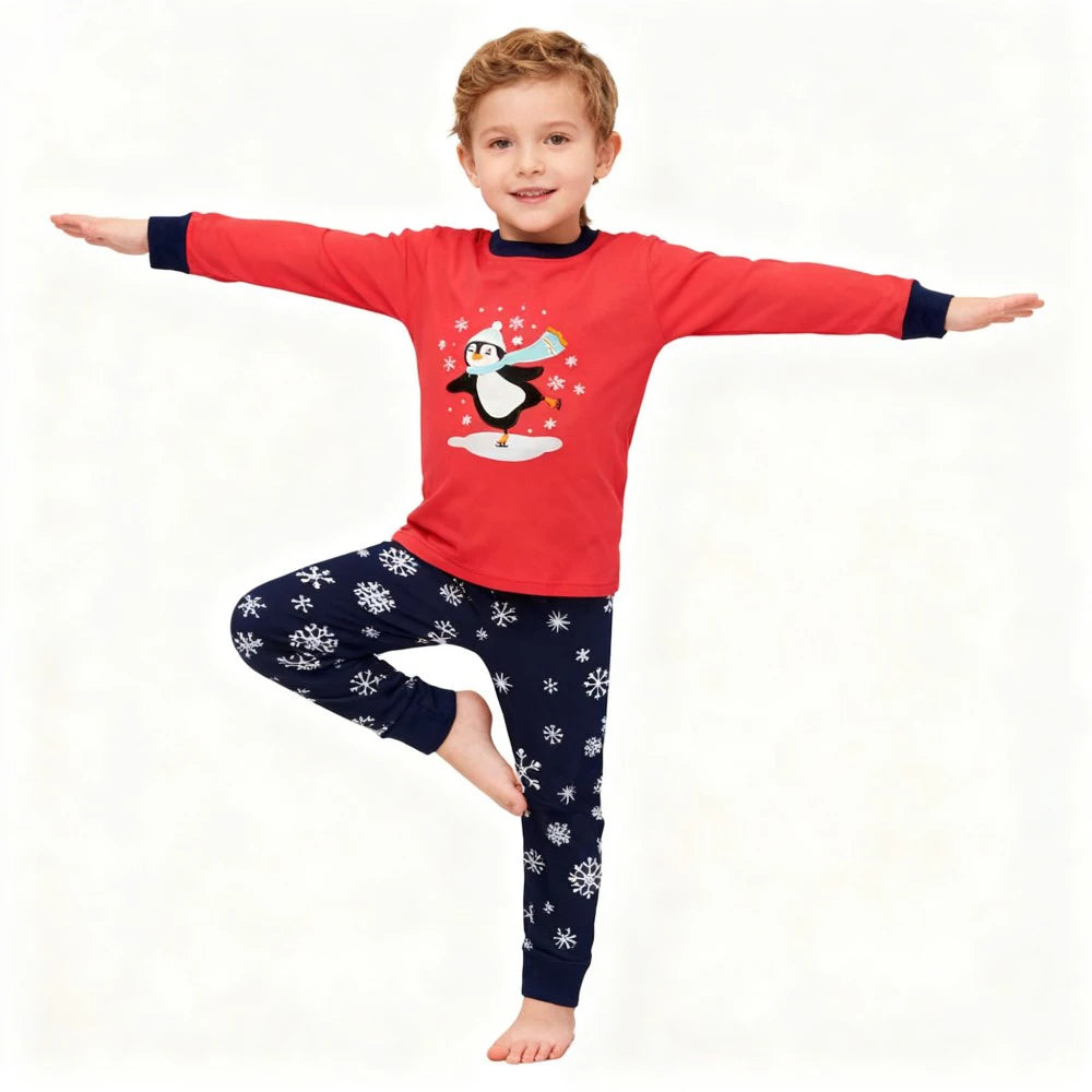 Pijamas de Navidad para niños y niñas, conjuntos de manga larga, ropa de dormir de pingüino y muñeco de nieve para bebés, Pijamas para niños con motivos de copo de nieve