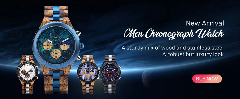 Reloj Masculino BOBO BIRD de madera para hombre, relojes militares con cronógrafo elegante de lujo de marca superior en caja de madera, reloj para hombre