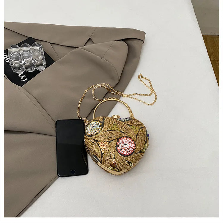 Bolso de mano para mujer 2026Nuevos bolsos de hombro con lentejuelas a la moda europea y americana, bolso de noche de mano Retro para celebridades de Internet