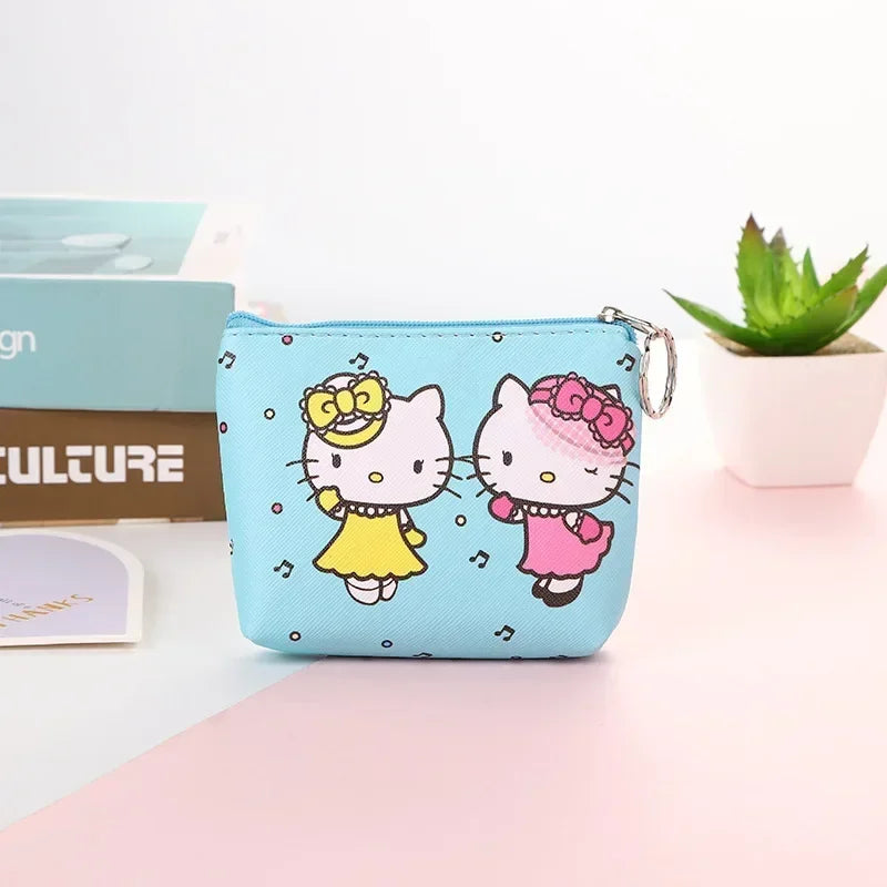 Monedero de Hello Kitty, monederos con dibujos de animales, melodía de PU, bonito bolso tipo billetera, llaveros, bolsa de almacenamiento, Mini bolsa Sanrio Kuromi Kawaii