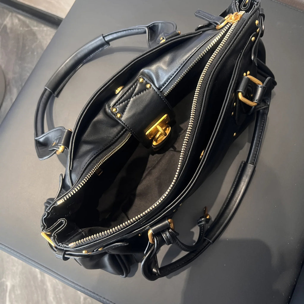 Bolso con Cabeza de Candado Retro, Bolso con Almohada con Remaches, Bolso de Chica Estilo Millennium, Bolso Cruzado para Ir al Trabajo