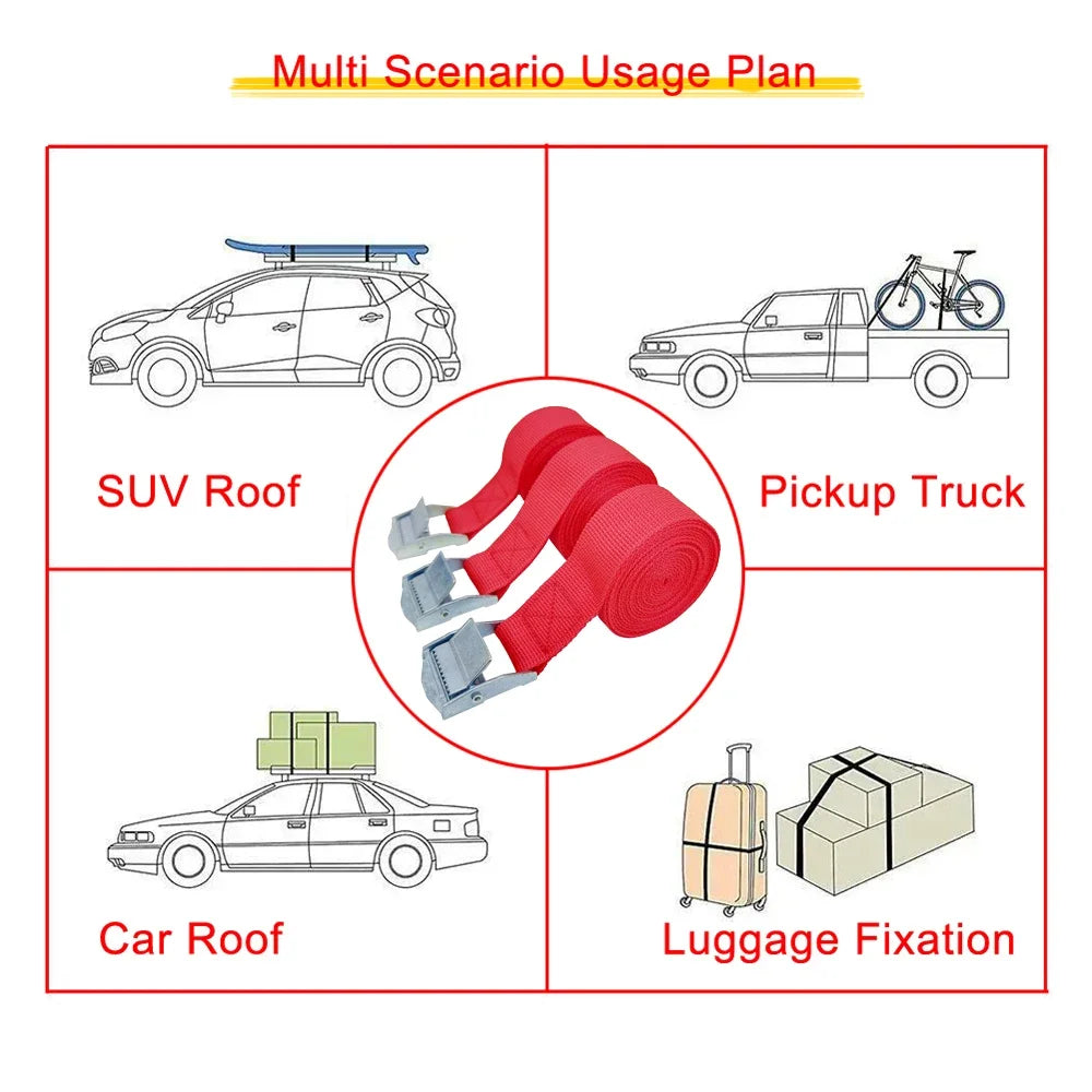 Correa de carga con hebilla de Metal para coche, correa de amarre de 2M para motocicleta y bicicleta, cuerda de remolque, cinturón de trinquete fuerte para bolsa de equipaje, 3 piezas
