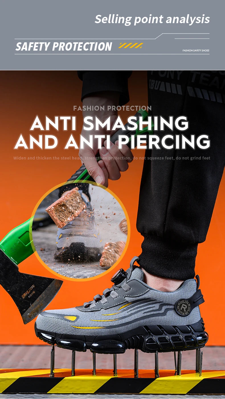 Zapatos de seguridad protectores con punta de acero indestructibles, zapatos de trabajo antideslizantes y resistentes a la abrasión, zapatillas cómodas y resistentes para hombres ﻿