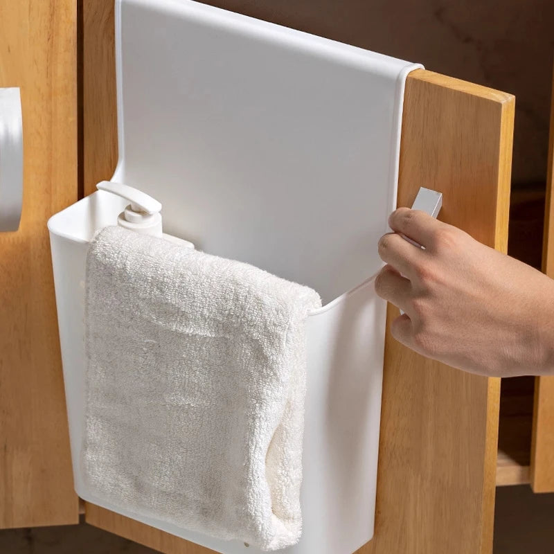 Caja de almacenamiento no perforada montada en la pared con puerta de gabinete, utilizada para cestas de almacenamiento de jengibre y ajo de cocina, almacenamiento de lavado de baño