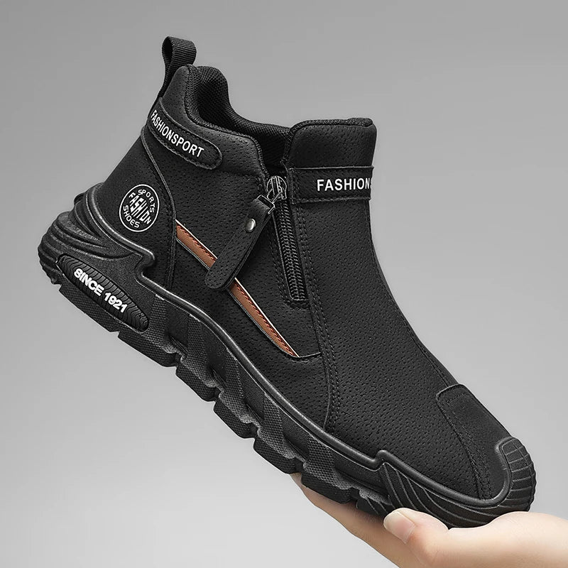 Botas de plataforma de diseñador de moda para hombre, zapatos de trabajo informales con cremallera para exteriores, antideslizantes, resistentes al desgaste, nuevo estilo, 2025