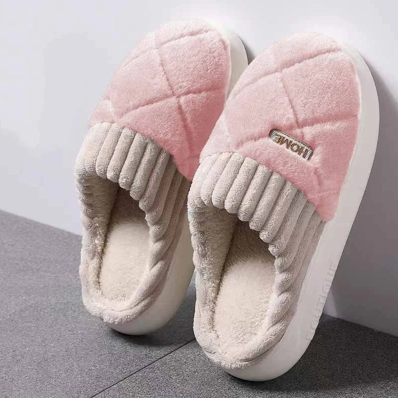 Zapatillas de casa informales para mujer, pantuflas de felpa de fondo suave, pantuflas térmicas antideslizantes, zapatillas planas informales a la moda para interiores e invierno para hombre