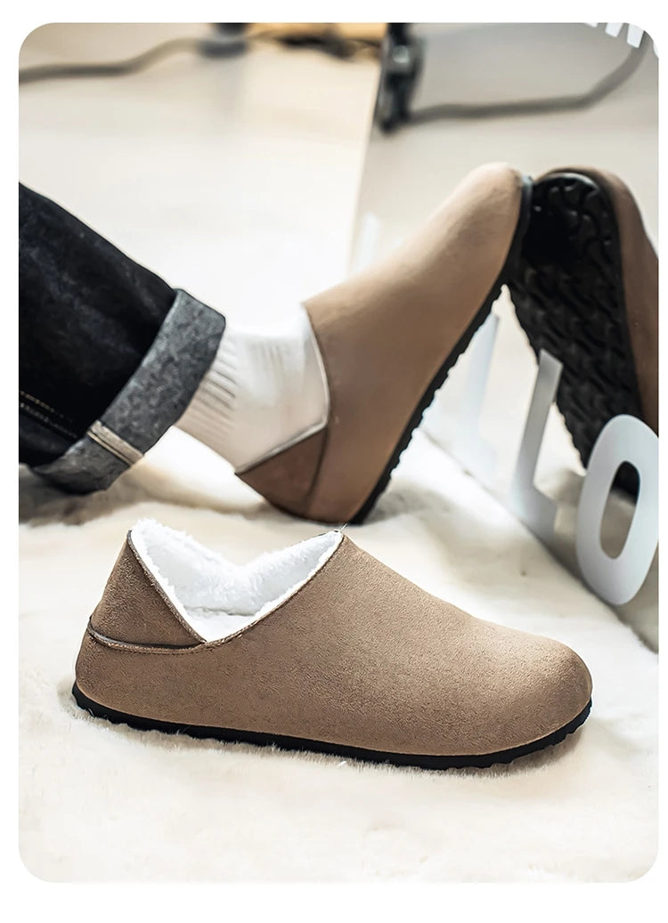 2025 zuecos de moda, zapatillas para hombre, zapatillas planas informales para exteriores, cómodas zapatillas de gamuza de suela gruesa, zapatos de playa antideslizantes para mujer