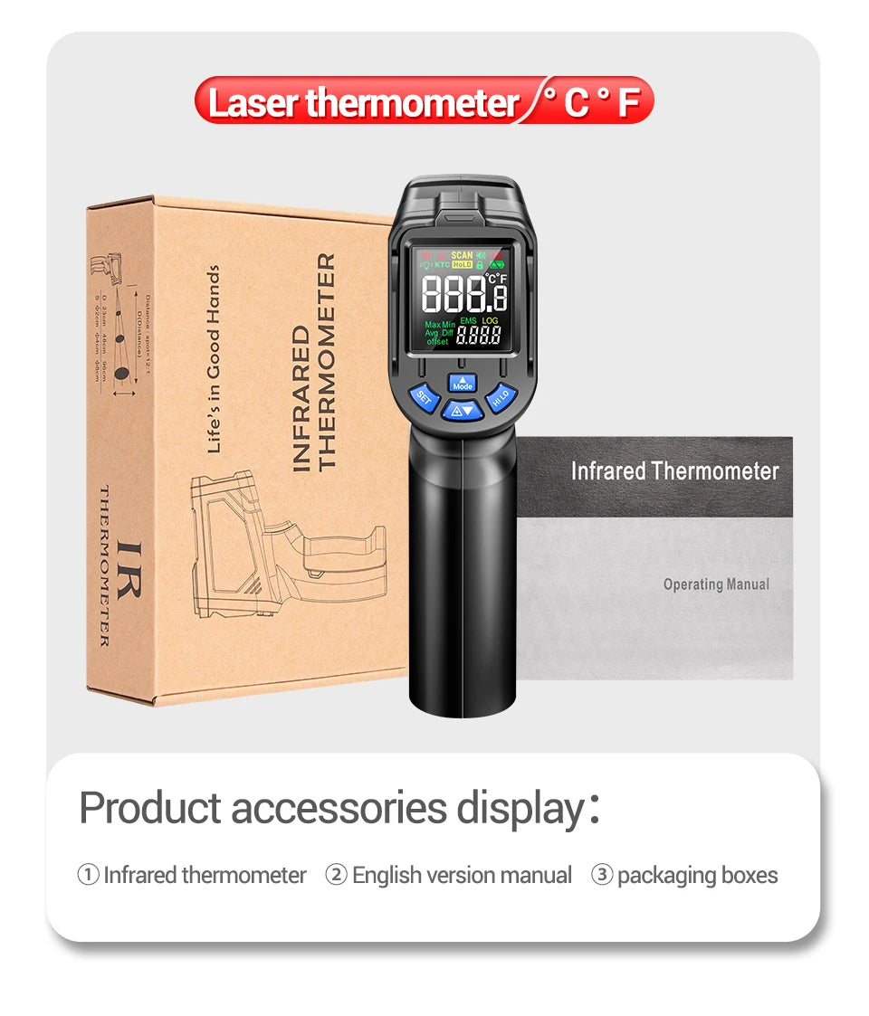 Termómetro Infrarrojo Digital Sin Contacto -20~650 ℃   ANENG TH05 IR láser Termometro pirómetro pistola láser medidor de temperatura herramientas