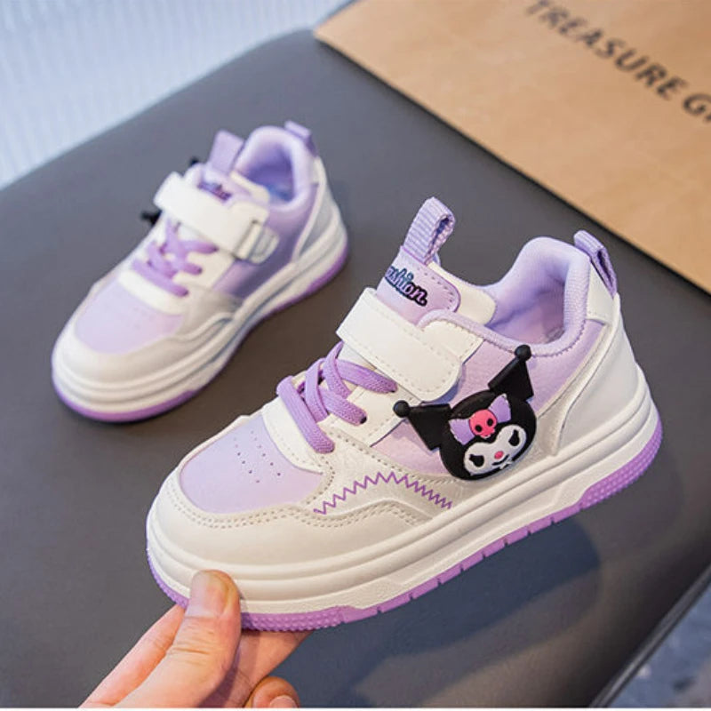 Zapatos informales para niños, zapatillas de deporte de cuero PU con dibujos animados, zapatos deportivos para primavera y otoño para niños, zapatos antideslizantes de color rosa y morado, talla 22-36