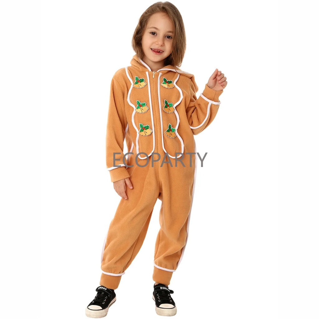 Disfraz de Año Nuevo para vacaciones, disfraz de hombre de jengibre para niños, mono de Navidad para niñas y niños, disfraz de Halloween