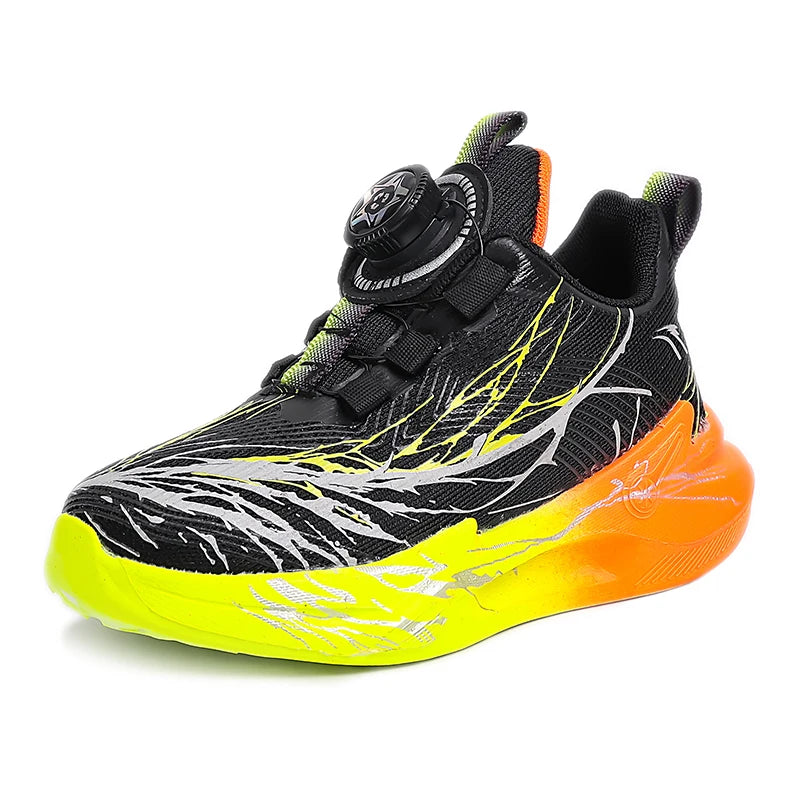 Zapatillas de deporte para estudiantes, bonitos zapatos para correr con grafiti para niños, botón giratorio, otoño 2025, nuevos zapatos de baloncesto para niños, fondo suave