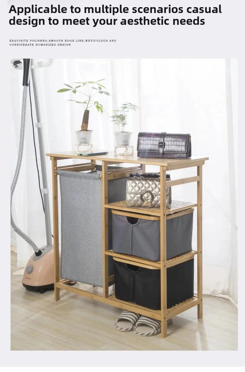 Cesta de lavandería multifuncional de tela de bambú, estante de almacenamiento ordenado para dormitorio, sala de estar, solución organizadora de baño
