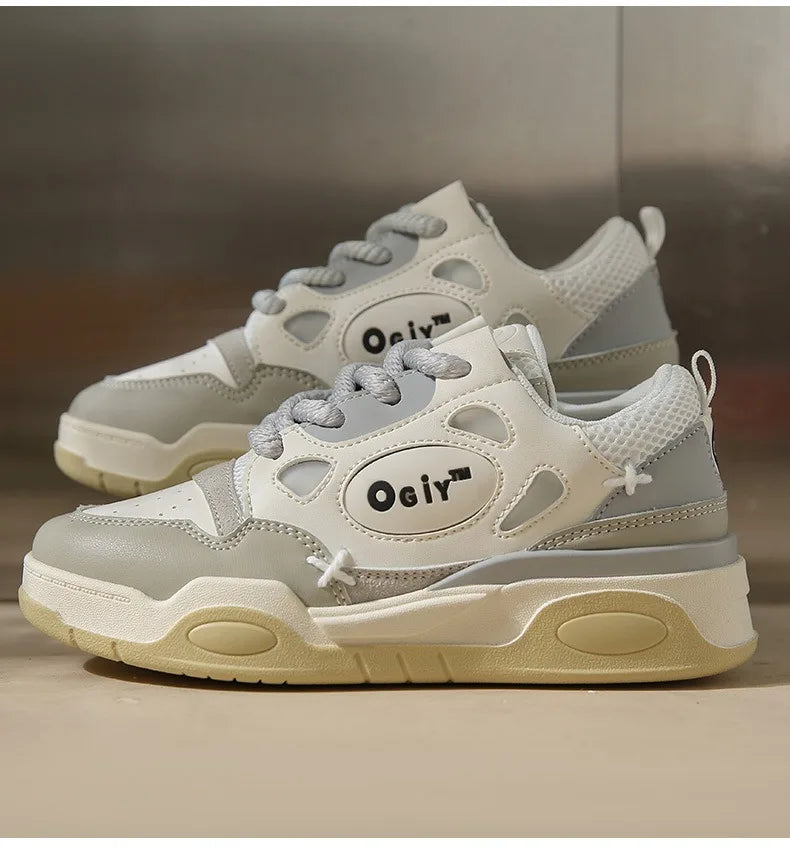 Zapatillas de deporte gruesas para hombre, zapatos de suela suave para correr, informales, de cuero de microfibra, transpirables, con plataforma aumentada de altura