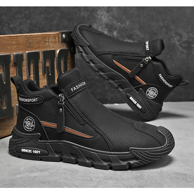 Botas de plataforma de diseñador de moda para hombre, zapatos de trabajo informales con cremallera para exteriores, antideslizantes, resistentes al desgaste, nuevo estilo, 2025