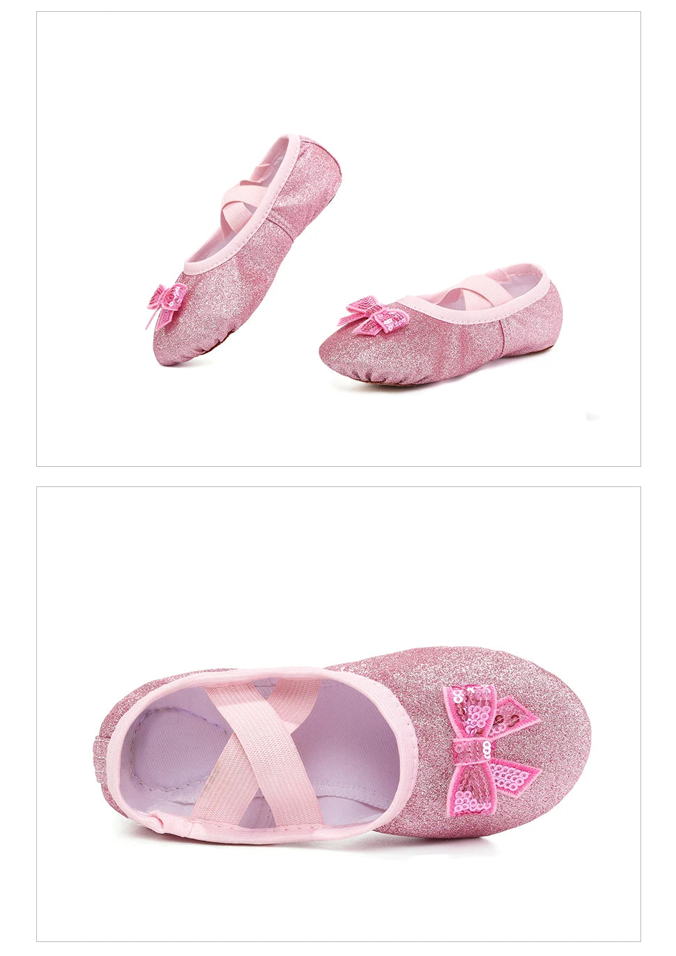 Zapatos de baile para niños, zapatos planos de Ballet para niñas, lazo de arcoíris, lentejuelas, cuero, suela blanda, actuación
