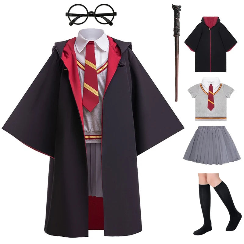 Disfraz de película de Halloween para niños, Top a rayas + capa, traje informal, vestido escolar mágico para carnaval, Halloween y cumpleaños