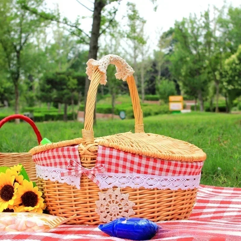 Cestas de frutas para Picnic y acampada, organizador de alimentos, cesta grande hecha a mano, asa de mano de mimbre Retro, cesto de almacenamiento tejido de sauce para exteriores