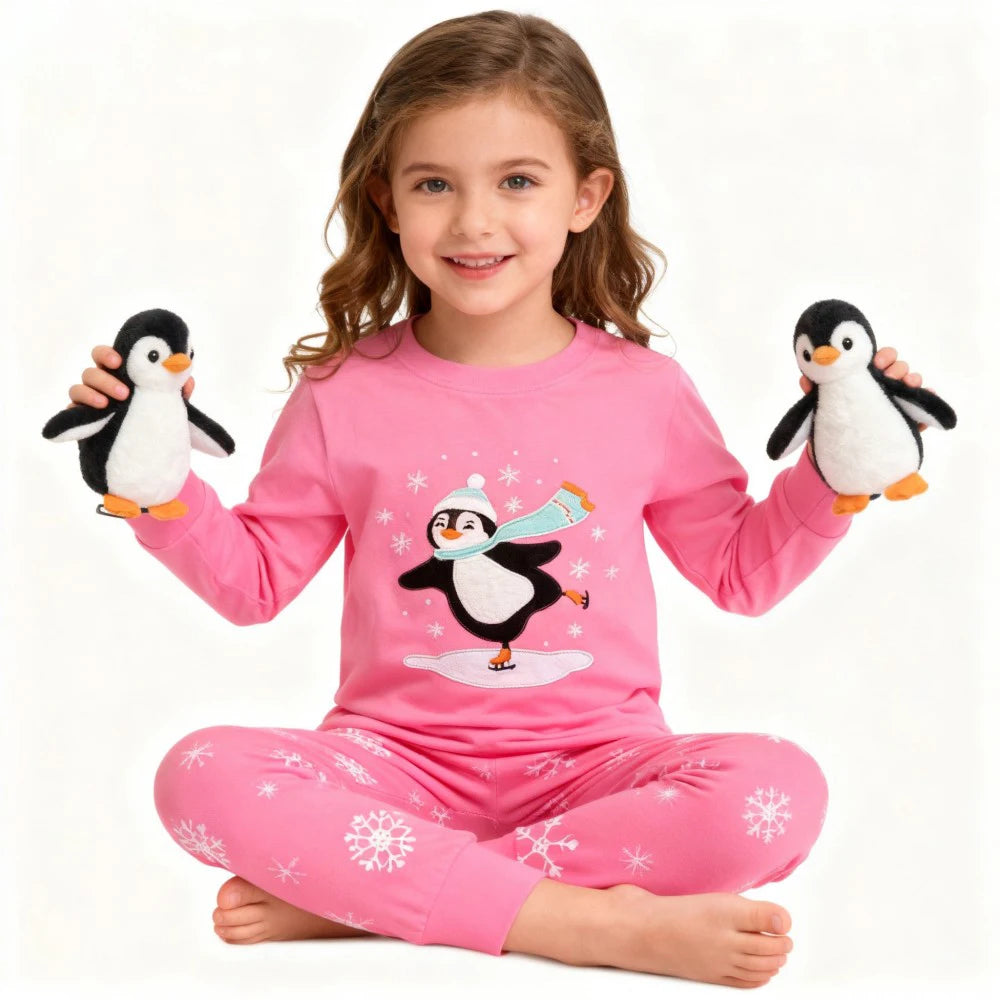 Pijamas de Navidad para niños y niñas, conjuntos de manga larga, ropa de dormir de pingüino y muñeco de nieve para bebés, Pijamas para niños con motivos de copo de nieve