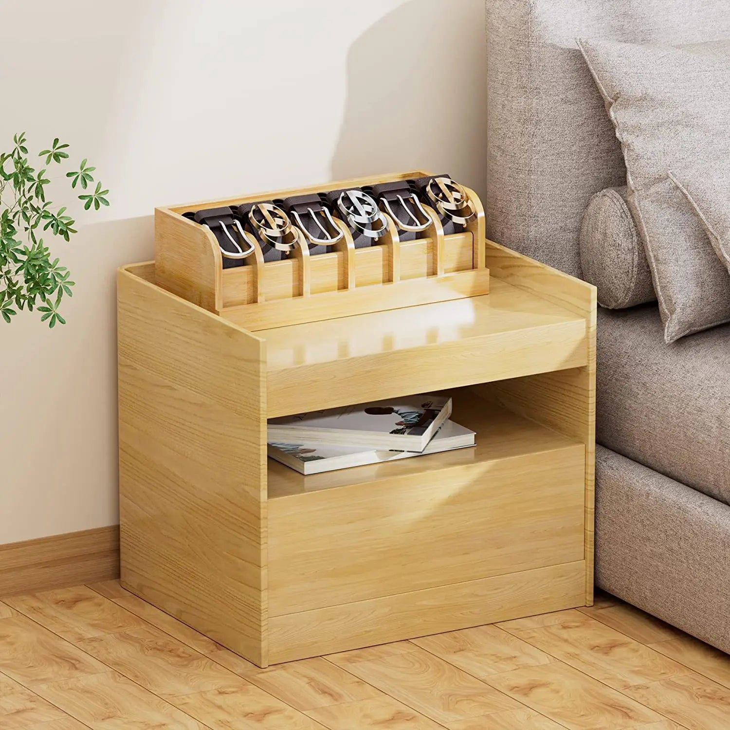 Caja organizadora de cinturones de bambú para hombres y mujeres, rejilla de almacenamiento para mostrar 6 cinturones, soporte de cinturón para armario, organizadores de cajón, correa de reloj, pajarita