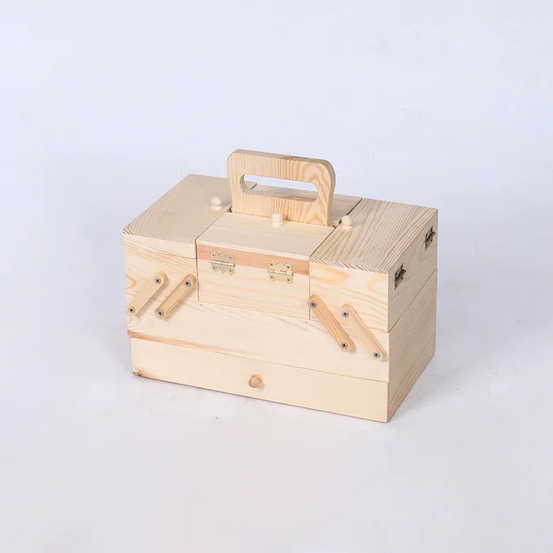 Caja de almacenamiento de costura de madera maciza, organizador multicapa, almacenamiento plegable portátil, solución de clasificación doméstica, diseño conveniente