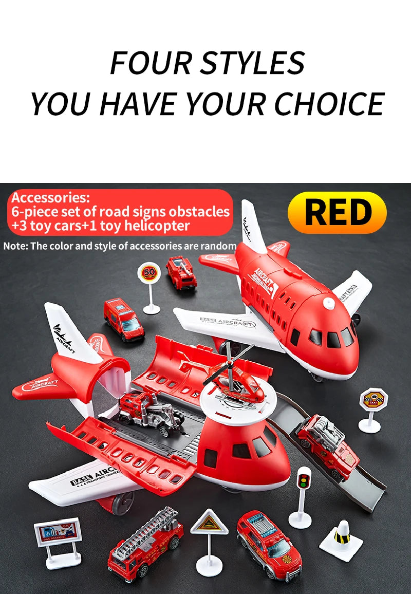 Modelo de avión para niños, juguetes, modelo inercial, aviones de simulación, juguetes multifuncionales, 3 coches aleatorios, 1 helicóptero, 6 señales de tráfico