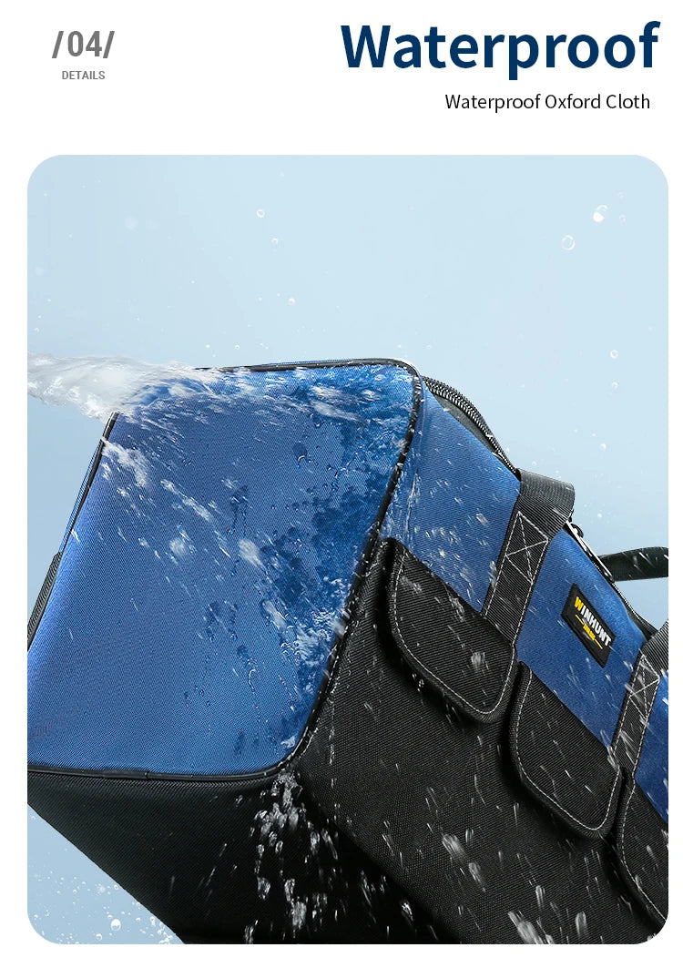 Bolsa de herramientas de boca ancha resistente con bolsillos, organizador para almacenamiento y transporte de herramientas para hombres