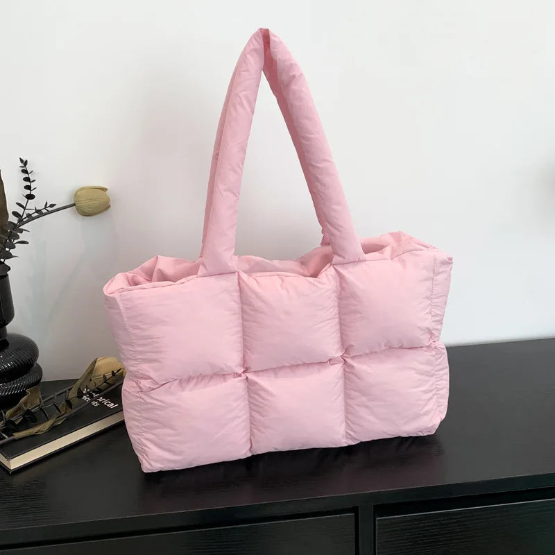 Bolso de mano acolchado a cuadros para mujer, bolsa de hombro impermeable, de gran capacidad, suave, de Color sólido, Retro, a la moda, de invierno