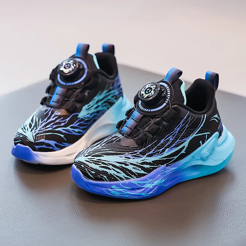 Zapatillas de deporte para estudiantes, bonitos zapatos para correr con grafiti para niños, botón giratorio, otoño 2025, nuevos zapatos de baloncesto para niños, fondo suave