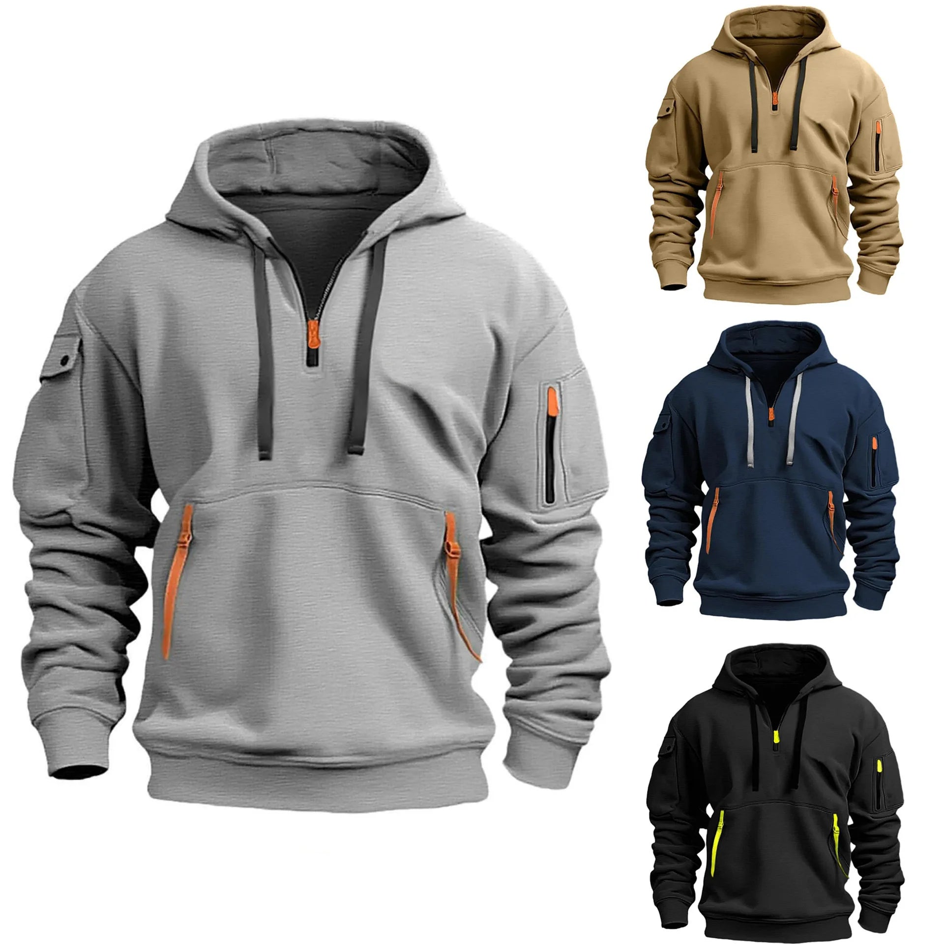 Sudaderas con capucha tácticas de media cremallera para hombre, sudaderas militares de lana sólida y cálida, chaquetas con capucha con múltiples bolsillos para hombre, Polar grueso para exteriores