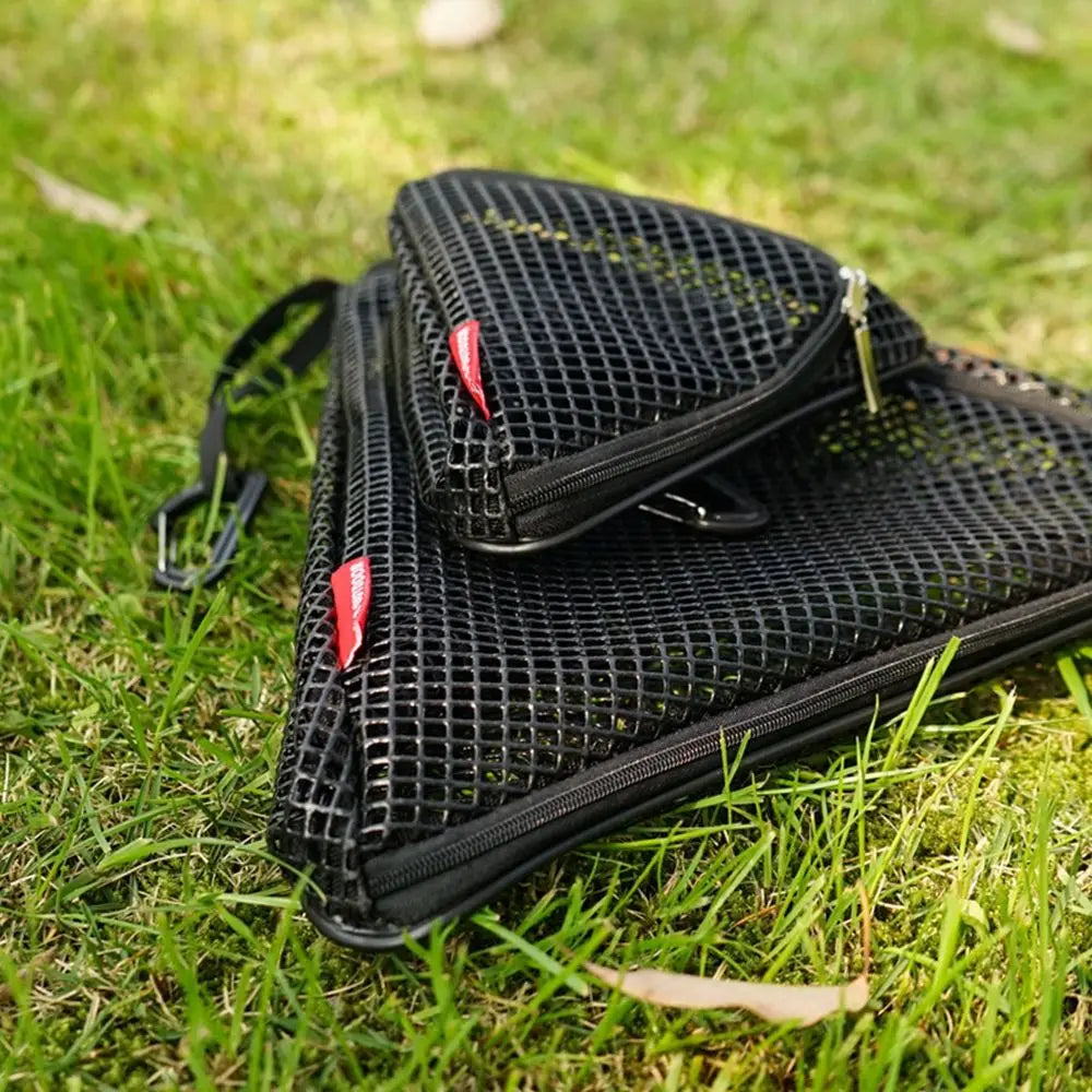 Cesta de cocina para acampar al aire libre, utensilios de cocina plegables triangulares para Picnic, red de secado, bolsa colgante de malla de almacenamiento, organizador de alimentos secos para Picnic