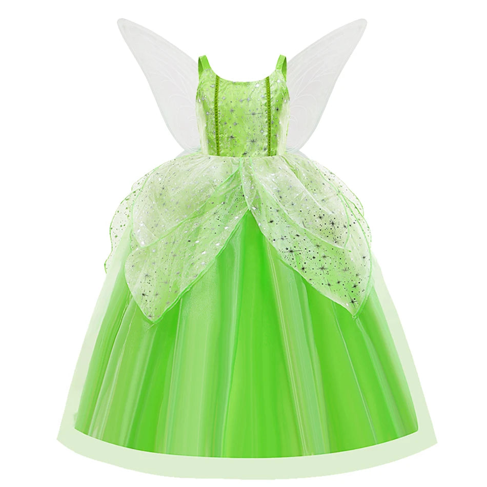 Vestido de Hada de las flores para niñas, vestido de princesa con alas, disfraz de princesa de Halloween, fiesta de elfos, Tinkerbell, vestido de campanilla