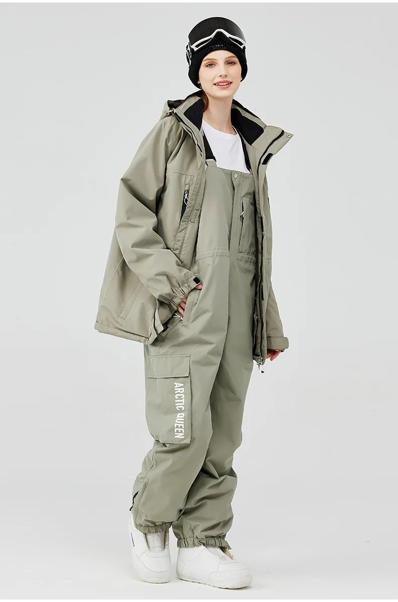 Traje de esquí para hombre y mujer, chaqueta de esquí impermeable a prueba de viento y pantalones con correa, traje cálido de invierno para pareja, novedad de 2023