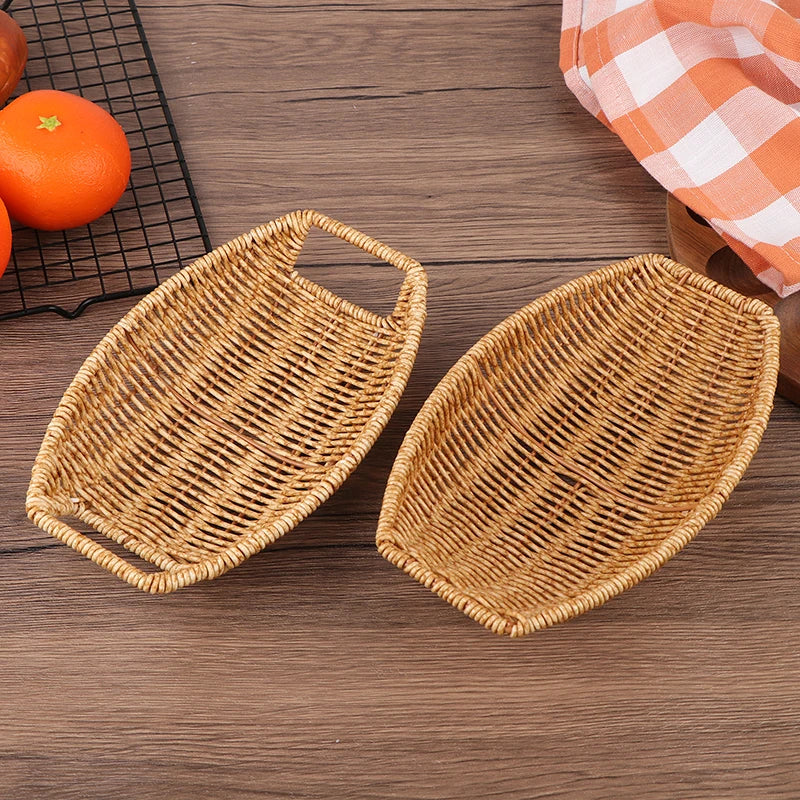 Bandeja de almacenamiento cuadrada ovalada de mimbre para frutas, pan y aperitivos, cesta de exhibición para Bar de café, organizador nórdico de artículos diversos y cosméticos de escritorio