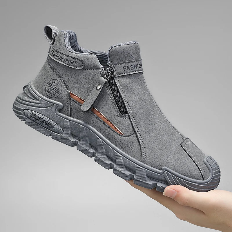 Botas de plataforma de diseñador de moda para hombre, zapatos de trabajo informales con cremallera para exteriores, antideslizantes, resistentes al desgaste, nuevo estilo, 2025