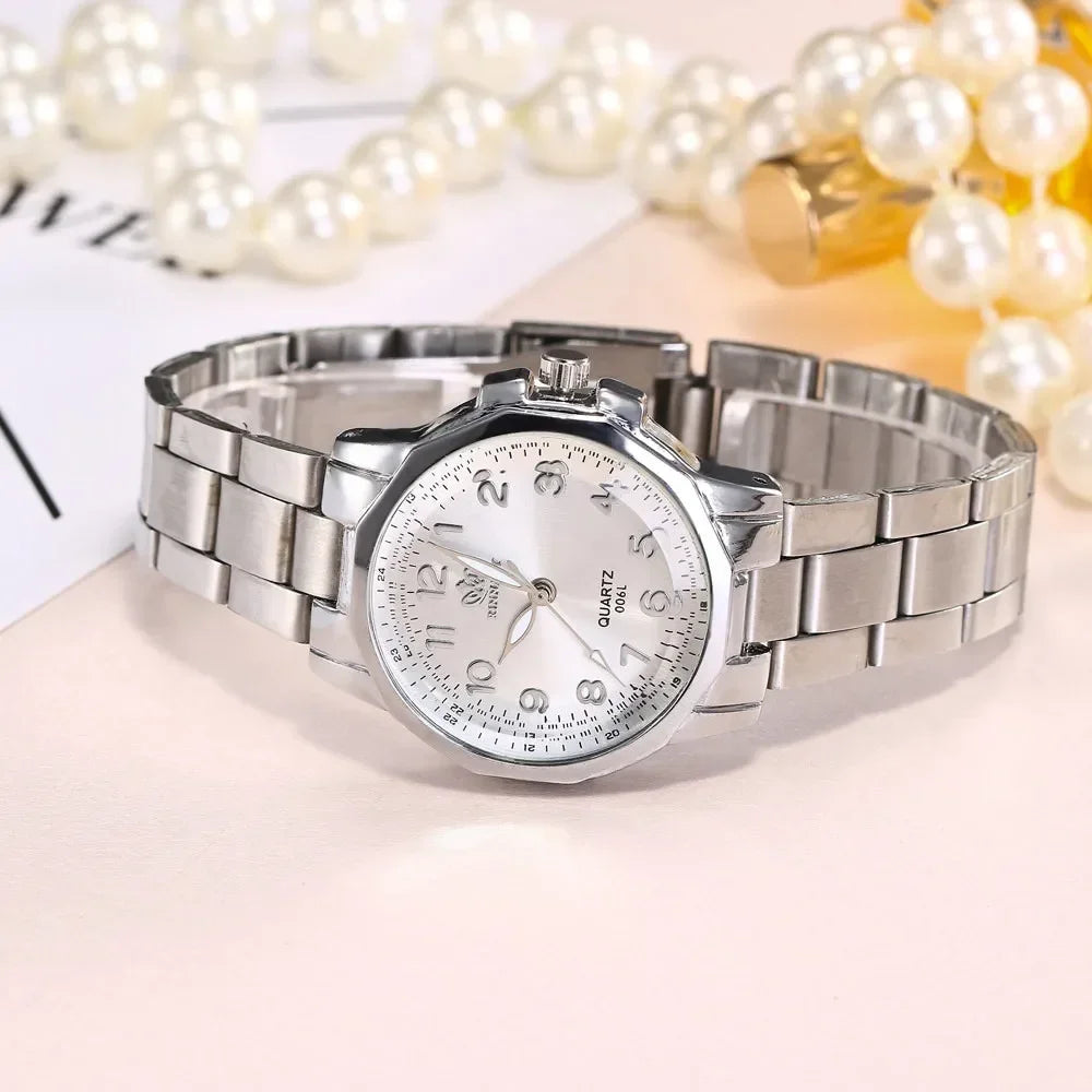 Reloj femenino, relojes de lujo para mujer, correa de malla de Metal de oro rosa, reloj de pulsera de cuarzo analógico de acero inoxidable, minimalista para mujer