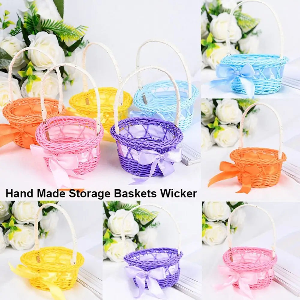 Cesta de almacenamiento de flores pequeña tejida a mano, cestas de almacenamiento redondas tejidas de ratán de 8 colores, cesta de flores de mimbre de mano