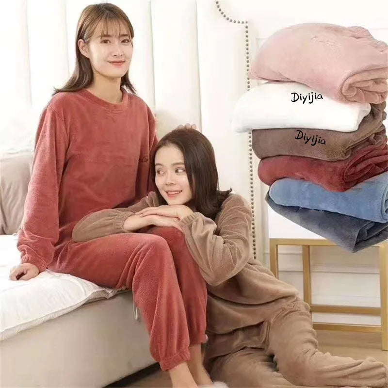 Pijamas para mujer en invierno, ropa gruesa de terciopelo Coral para el hogar para otoño, se puede usar, traje holgado y cálido de manga larga