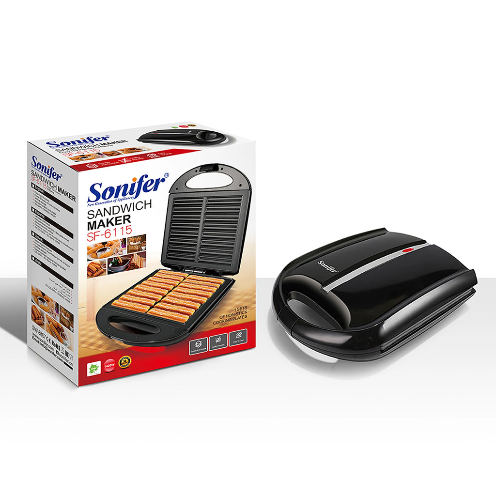 Sonifer-sandwichera eléctrica de 1400W, electrodomésticos de cocina para desayuno, máquina de gofres, sartén de hierro antiadherente, España