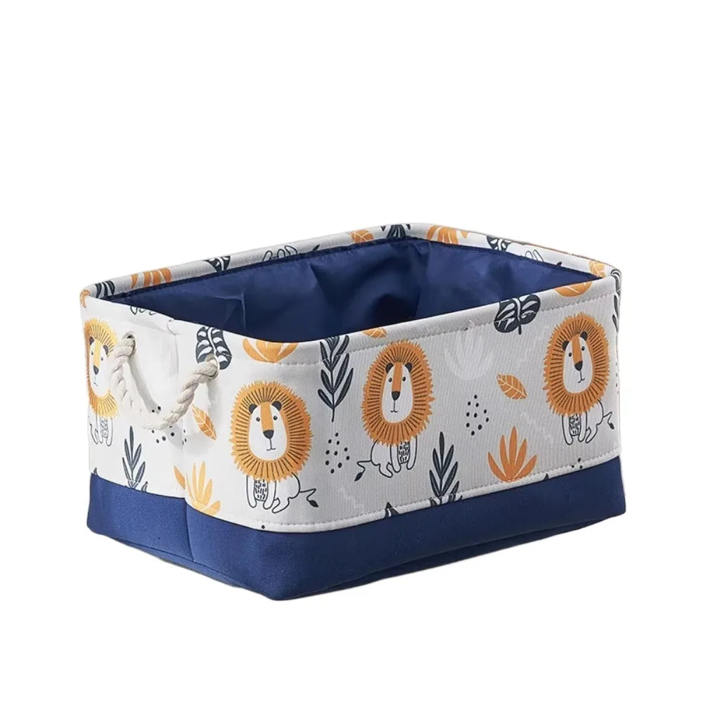 Cesta de almacenamiento de juguetes de dibujos animados, cesta de lavandería de lona portátil plegable con asa, organizador grueso, organización de ropa
