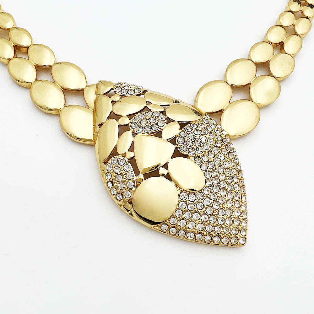 Conjuntos de joyas de calidad para mujer, diseño de lujo, collar de Color dorado, pendientes, anillo, pulsera, regalo de fiesta de boda