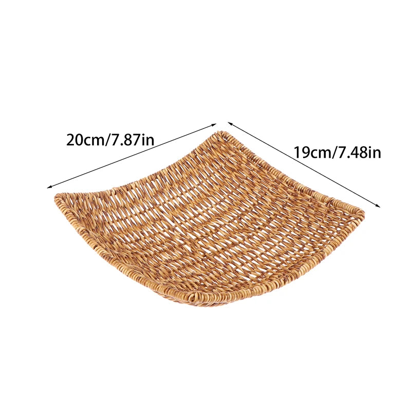 Bandeja de almacenamiento cuadrada ovalada de mimbre para frutas, pan y aperitivos, cesta de exhibición para Bar de café, organizador nórdico de artículos diversos y cosméticos de escritorio